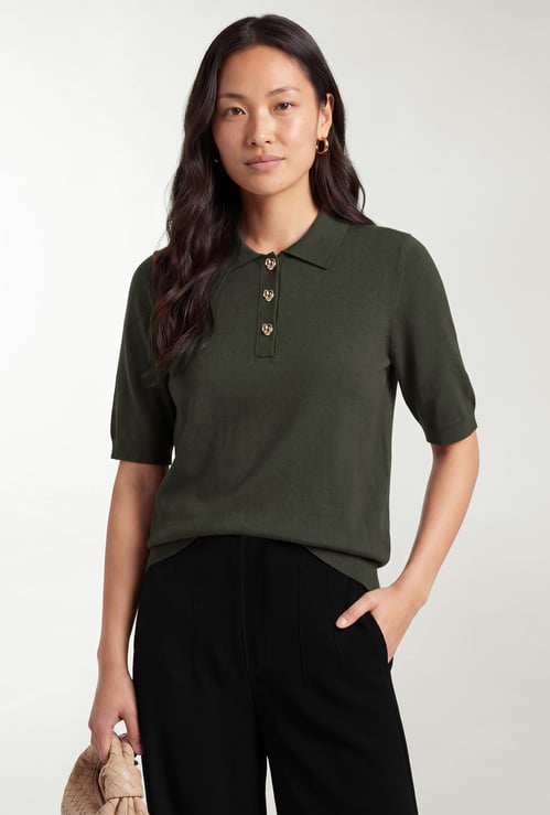 Women Solid Polo T-shirt