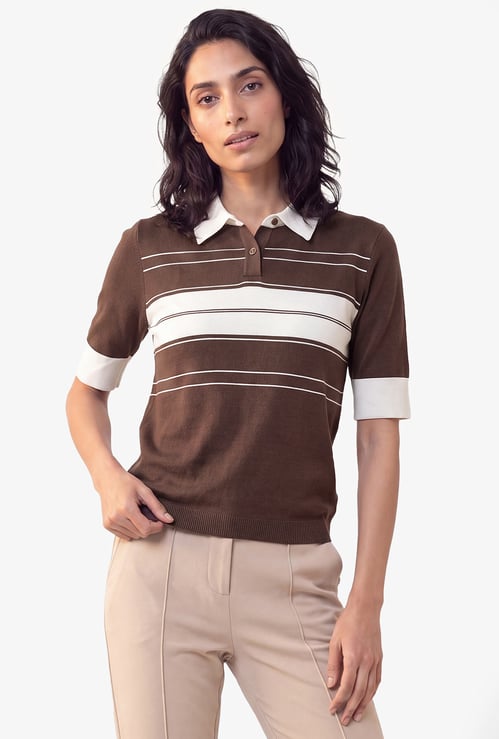 Women Striped Polo T-shirt
