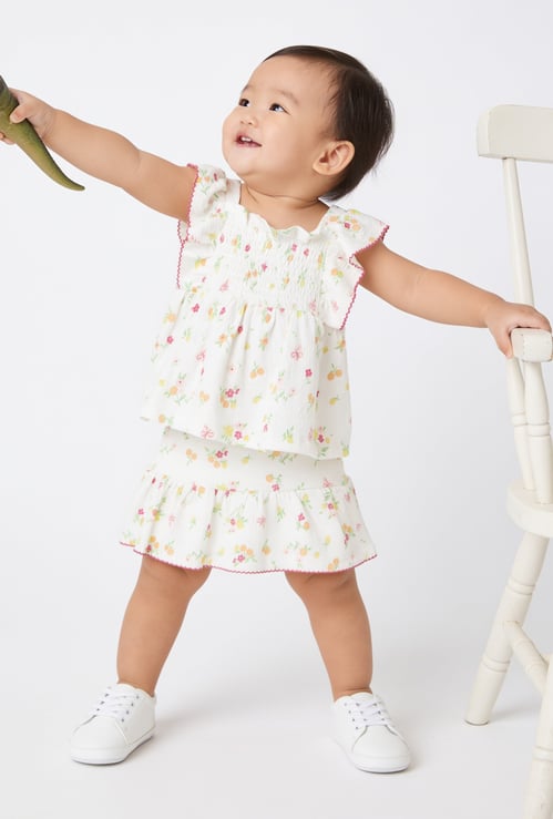 Girls Floral Print Skirt Set