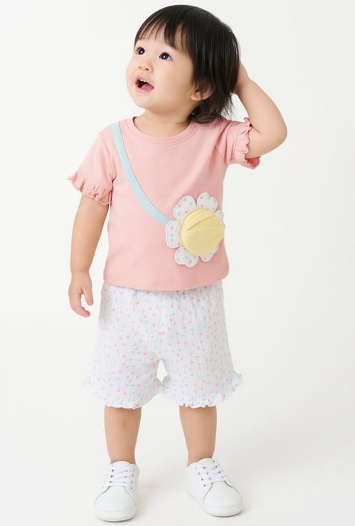 Girls Floral Applique Shorts Set
