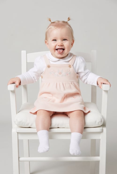 Girls Embroidered T-shirt with Pinafore Dress Set