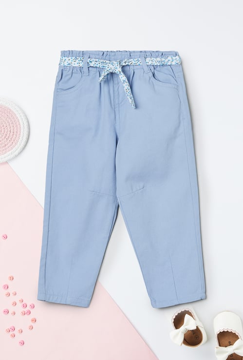 Girls Moms Fit Jeans with Printed Belt