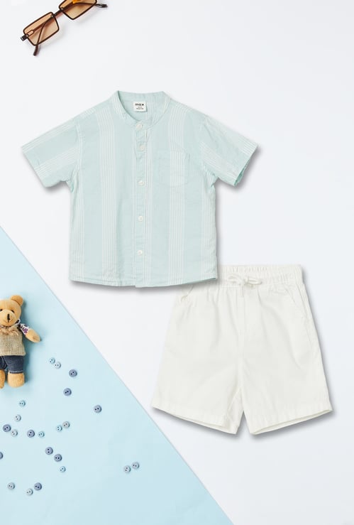 Boys Striped Shirt and Solid Shorts Set