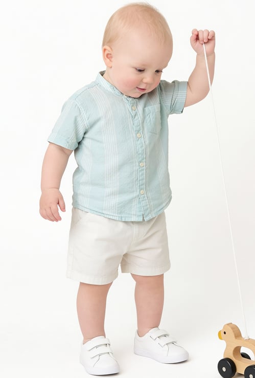 Boys Striped Shirt and Solid Shorts Set