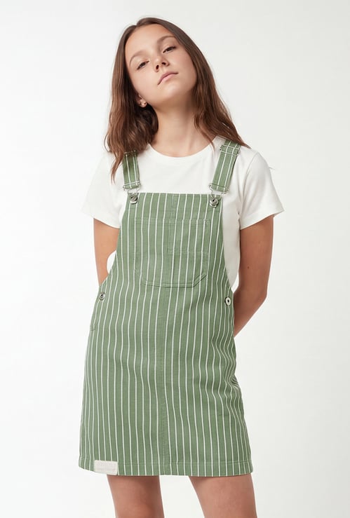Girls Striped Dungaree Dress with Top
