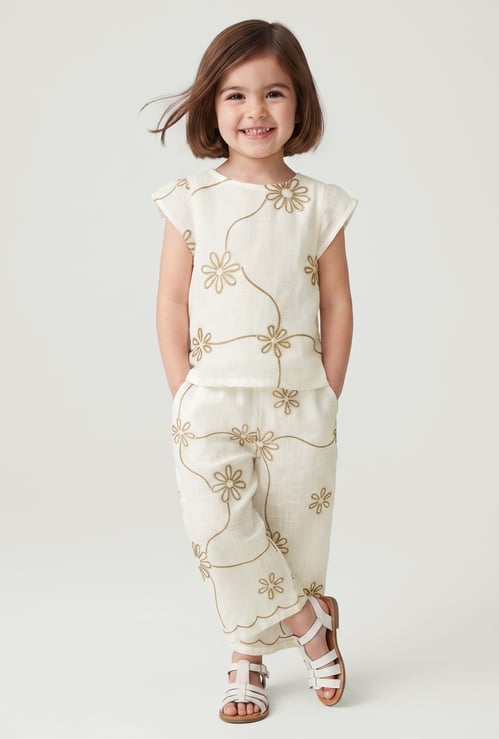 Girls Embroidered Trousers Set