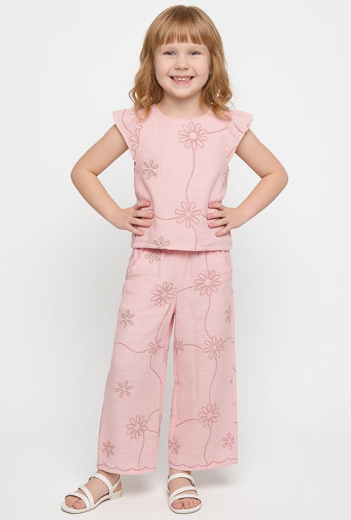 Girls Embroidered Top and Trousers Set