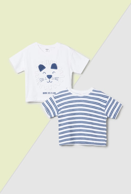Boys Embroidered and Striped T-shirts - Pack of 2