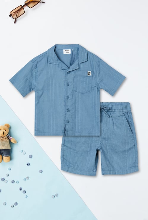 Boys Textured Shirt with Shorts Set