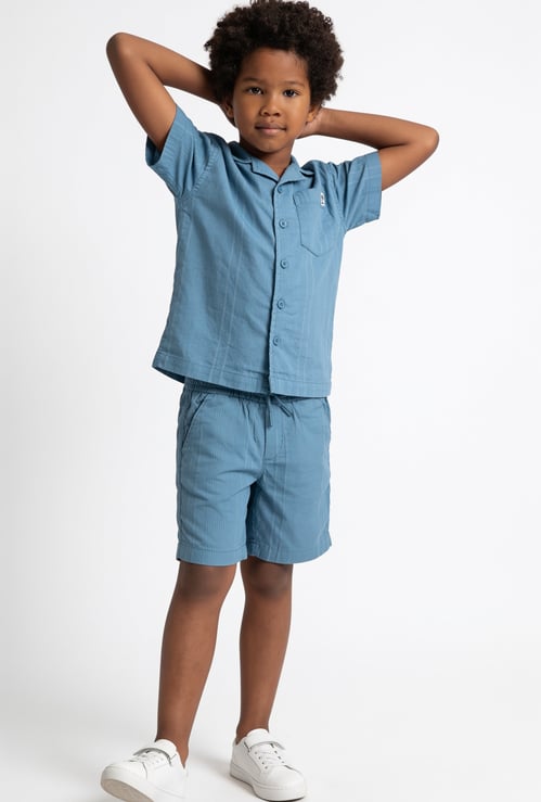 Boys Textured Shirt with Shorts Set