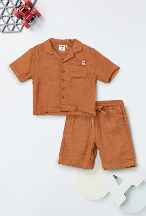 Boys Solid Shirt with Shorts Set