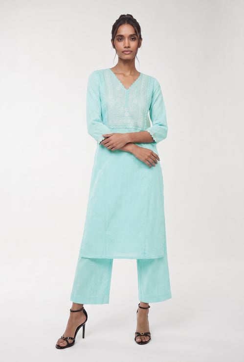 Women Embroidered Straight Kurta Set