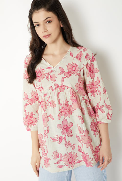 Women Floral Print Alia Cut Short Kurti