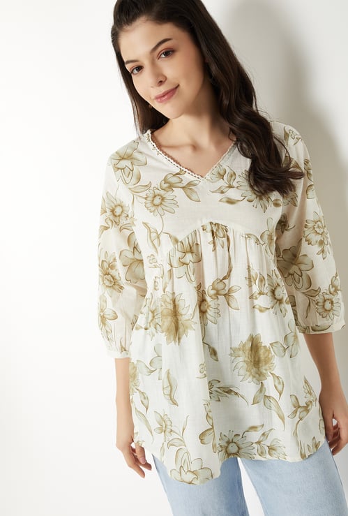 Women Floral Print Alia Cut Short Kurti