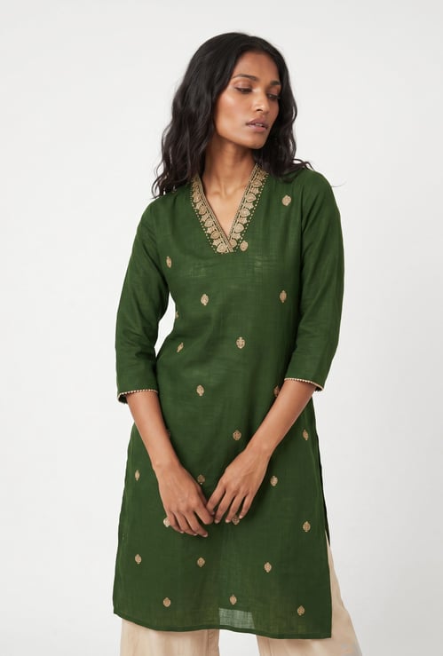 Women Embroidered Straight Kurta