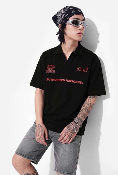 URB_N Men Oversized Printed Polo T-shirt