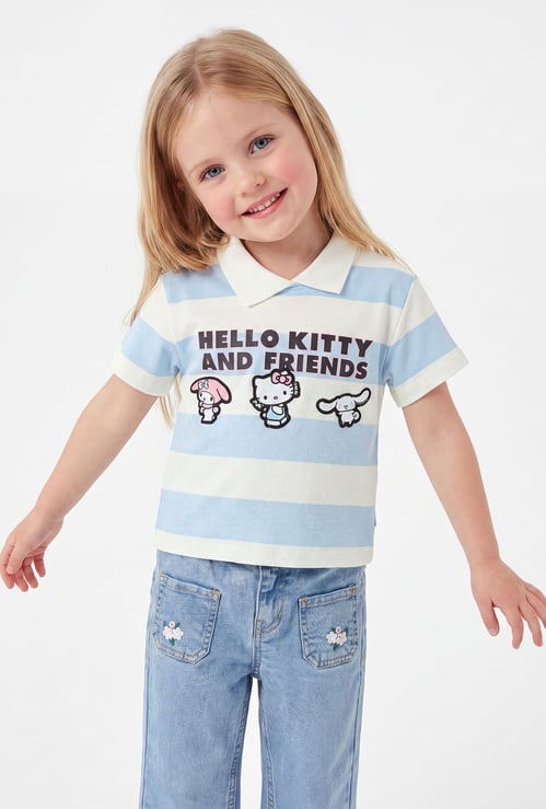 Girls Hello Kitty Striped Polo T-shirt