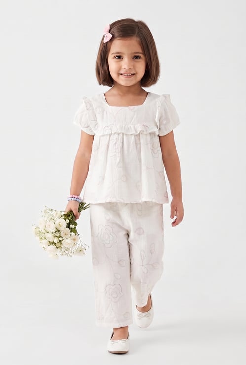 Girls Embroidered Top with Trousers Set