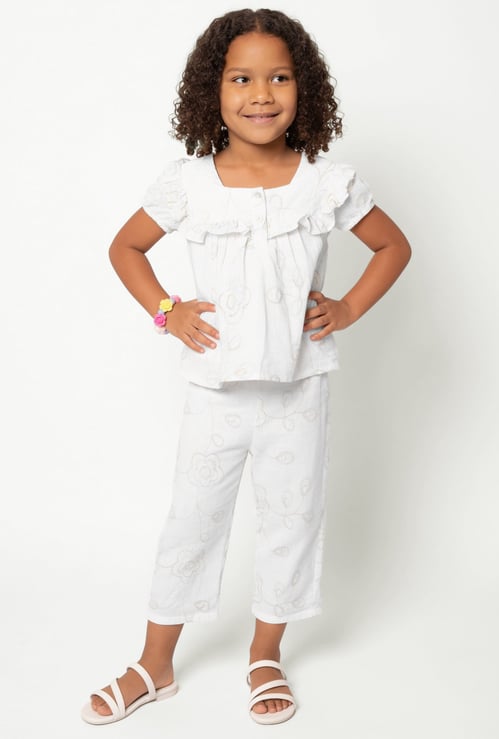 Girls Embroidered Trousers Set