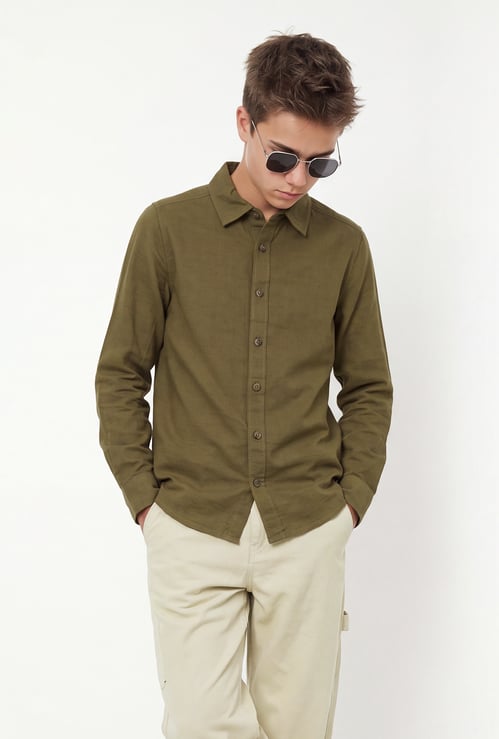 Boys Solid Relaxed Fit Shirt