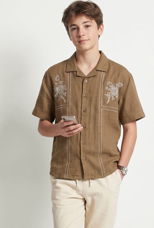 Boys Embroidered Oversized Shirt