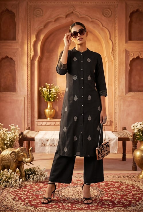 Women Embroidered Straight Kurta