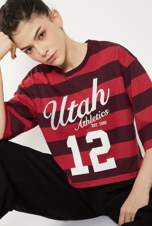 Women Embroidered Sports Crop T-shirt
