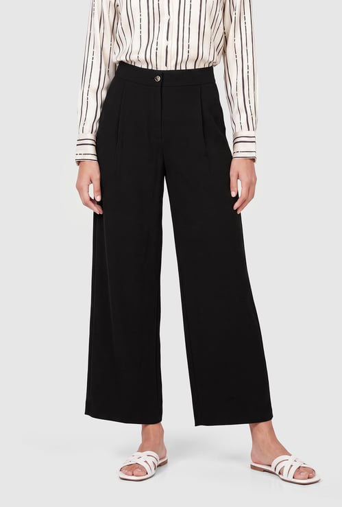 Women Solid Wide Leg Trousers