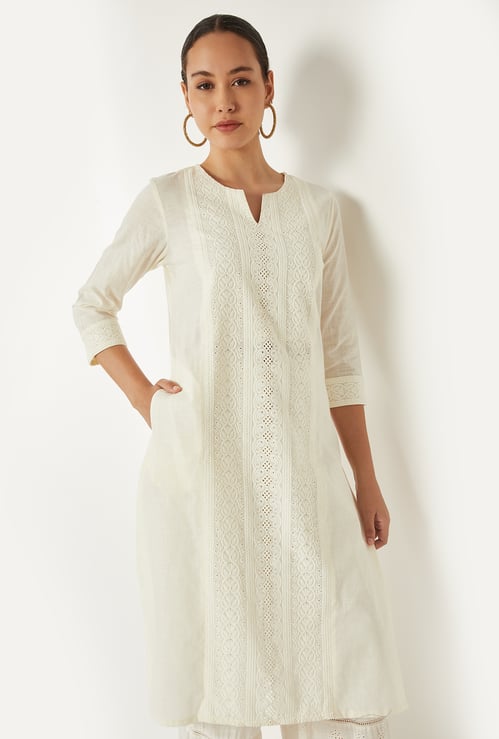 Women Embroidered Straight Kurta