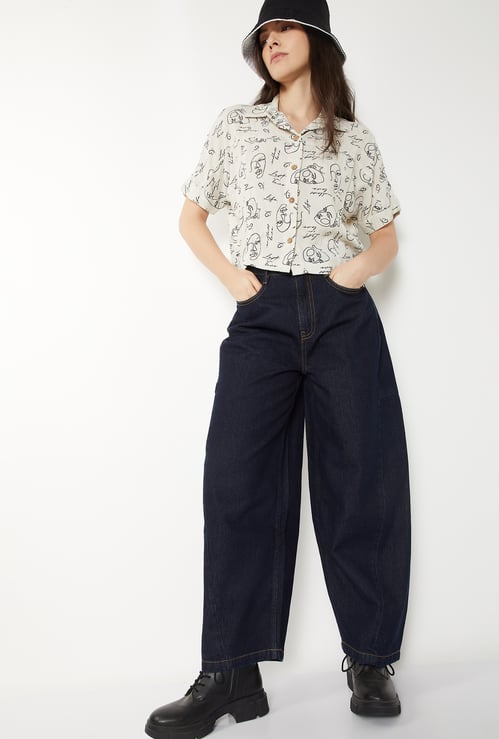 Women Dark Wash Barrel Fit Jeans