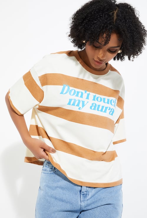 URB_N Women Boxy Fit Striped T-shirt