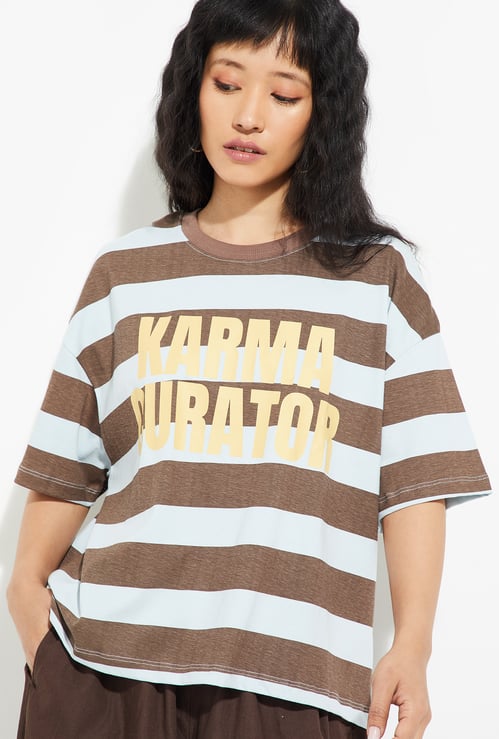 URB_N Women Boxy Striped T-shirt