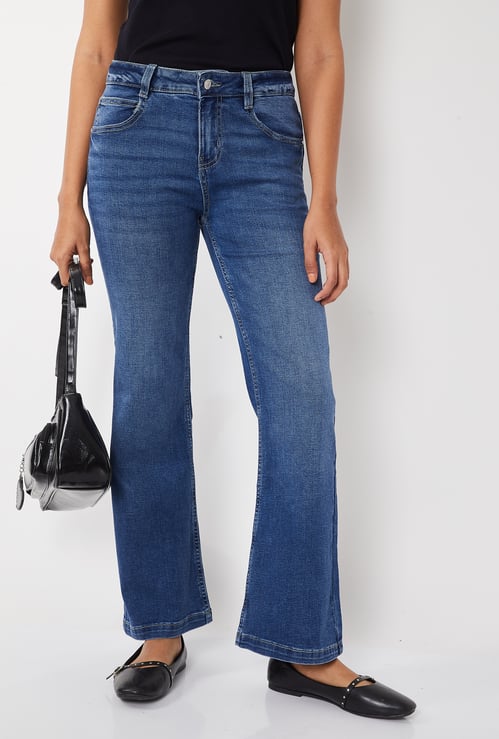 Women Solid High Rise Kick Flare Jeans