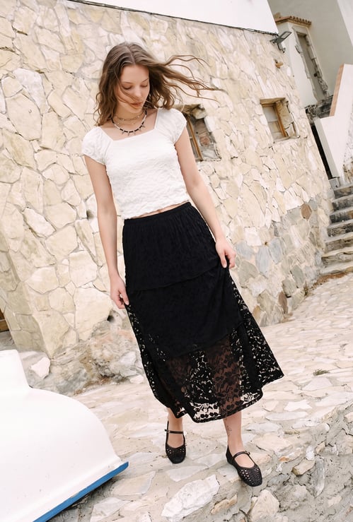 URB_N Women Lace Tiered Skirt