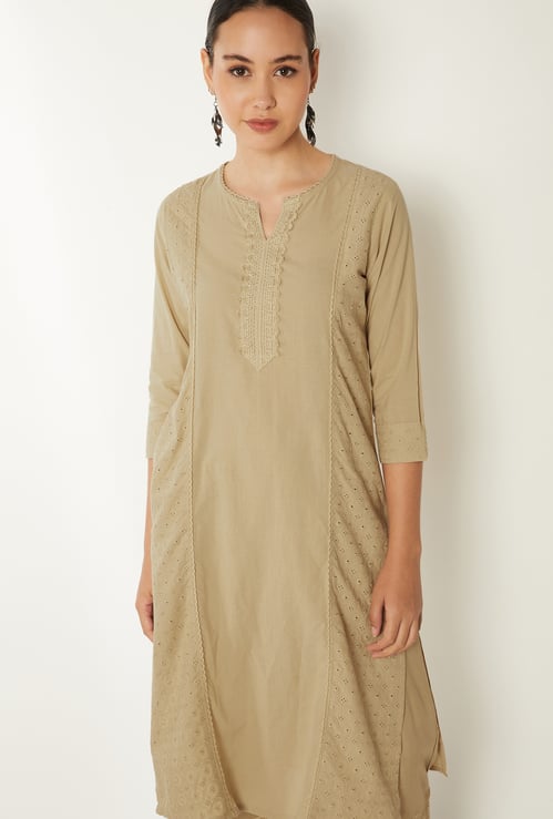 Women Schiffli Straight Kurta