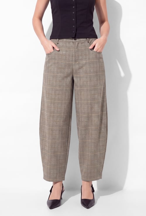 URB_N Women Checked Barrel Pants