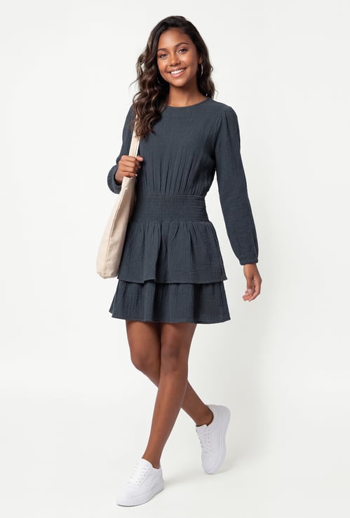 Girls Solid Layered Dress