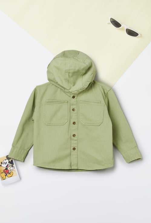 Boys Solid Hooded Shirt