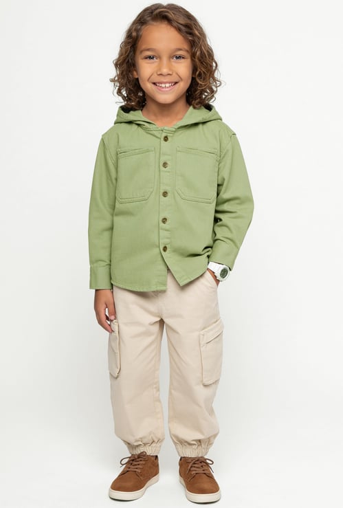 Boys Solid Hooded Shirt