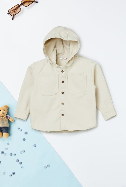 Boys Solid Hooded Shirt