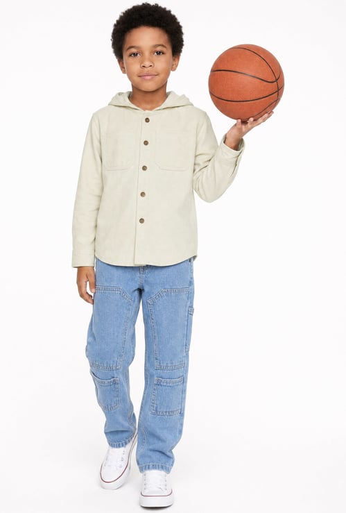 Boys Solid Hooded Shirt