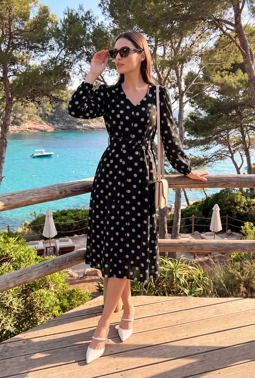 Women Polka Dots Midi Dress