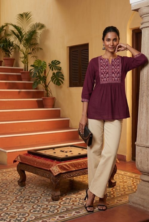 Women Embroidered A-line Kurti