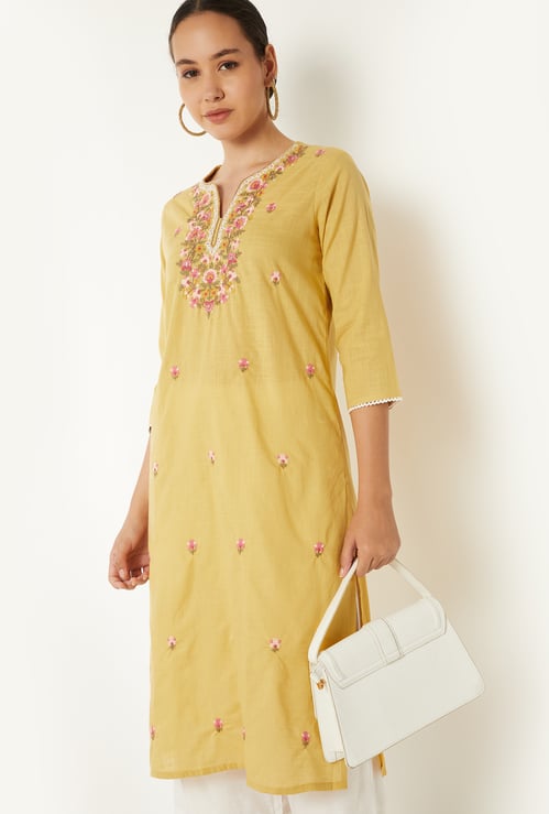 Women Embroidered Straight Kurta