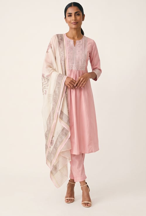 Women Embroidered A-line Kurta Set with Dupatta