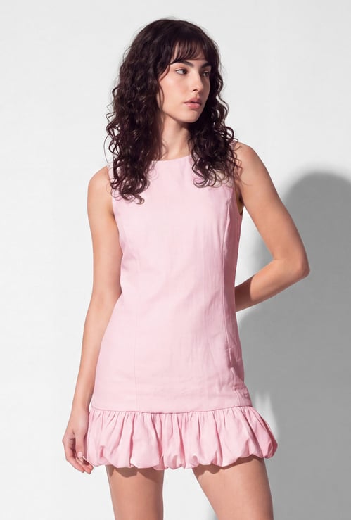 Women Solid Bubble Hem Dress