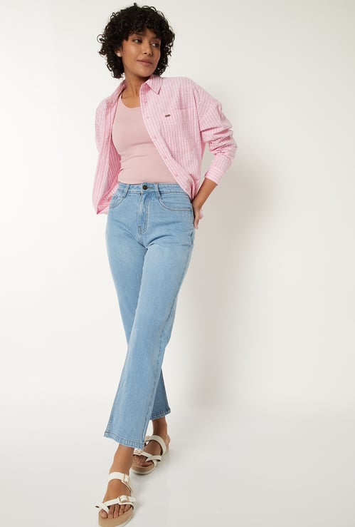 Women Solid Straight Fit Jeans High Rise