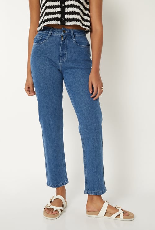 Women Solid High Rise Straight Fit Jeans