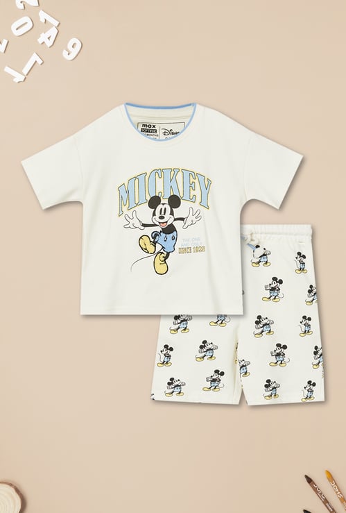 Boys Mickey Print T-shirt with Shorts Set