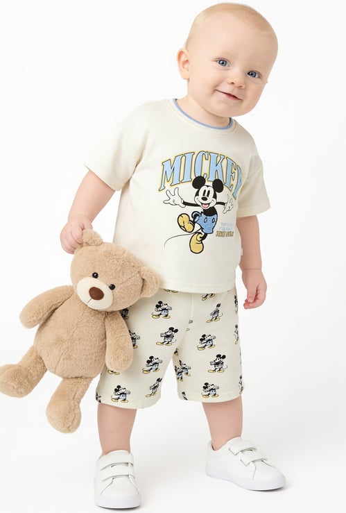 Boys Mickey Print T-shirt with Shorts Set